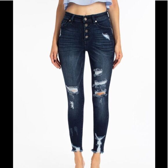 Kan Can High Rise Distressed Ankle Skinny NWT - Picture 1 of 4